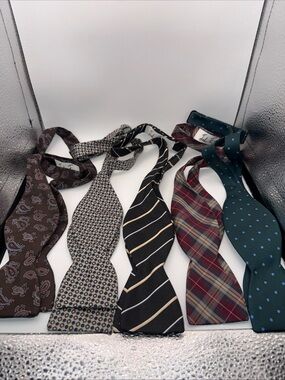 Assorted Men’s Self-Tie Bow Ties in Green, Plaid, Black, Beige & Brown